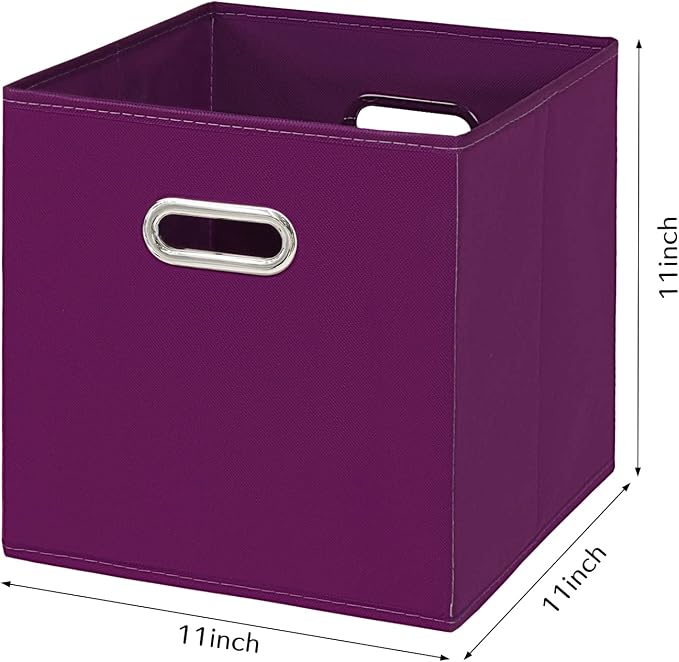 Fabric Cloth Storage Bins,Fabric Cube Bins Organizer with Dual Handles Foldable Cube Storage Baskets for Home Bedroom Storage,Set of 3,(Purple)