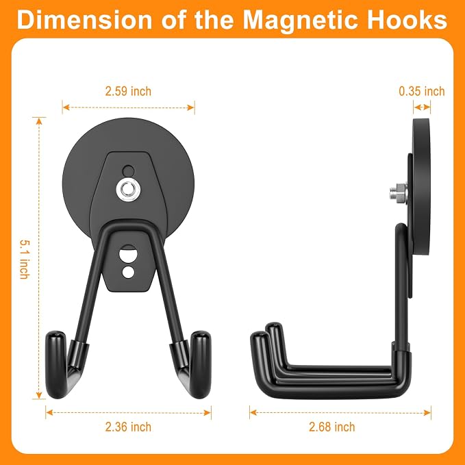 ENUODA Strong Magnetic Hooks Heavy Duty Magnet Garage Hooks for Cruise Magnet Tool Holder for Hanging Garden Tools, Cabinet, Van, Pegbaord, Kitchen, Outdoor, 2Pack