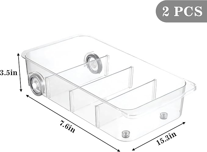 2Pack Roll Out Fridge Caddy Bins Pull Out Drawer with Wheels Refrigerator Organizer Bins with Handles Divided Fruit Caddy for Fridge Pantry Cabinet Storage Cans Drinks