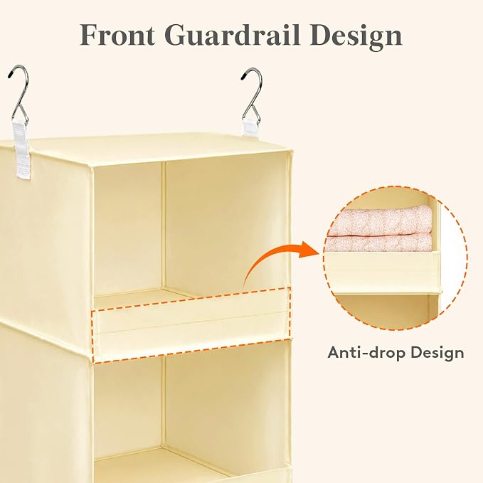Lifewit 3 Tier Hanging Clothes Storage Organizer for RV, 1 Pack, Beige | Front Anti-Slip Closet Storage Hanger with 2 Sturdy Hooks, Vertical Foldable Sweater Organization for Shelf, Wardrobe, Dorm