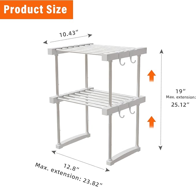 BLULEE Expandable Under Sink Organizer, No-Drill Adjustable Shelf | Custom fit around pipes cabinet rack for bathroom vanity and kitchen pantry, supporting heavy laundry supplies.