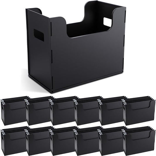 12 Pcs Portable Desktop File, Side Handles, Filing Organizer, Hanging File Folders, Letter Size for Schools Office Home (Black)