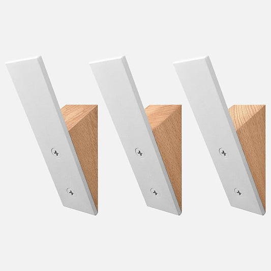 Beech Wood Coat Hooks, High End Beech Wood & White Metal Wall Mounted Clothing Hooks, Mid-Century Modern Coat Hooks, Heavy Duty Wooden Hooks for Hanging Coats, Hats, Towels & More, Set of 3
