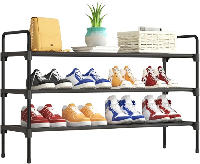 Kitsure Shoe Rack for Closet, Shoe Storage, 36.2" Wide - 3 Tiers, Black | Shoe Organizer for Closet, Entryway, Living Room, Space-Saving Shoe Shelf, Sturdy Zapateras Organizer
