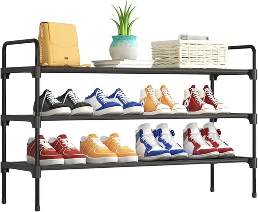 Kitsure Shoe Rack for Closet, Shoe Storage, 36.2" Wide - 3 Tiers, Black | Shoe Organizer for Closet, Entryway, Living Room, Space-Saving Shoe Shelf, Sturdy Zapateras Organizer