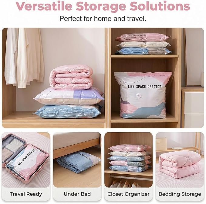 No-Pump Vacuum Storage Bags, Upgrade Large Storage Compression Bags No-Pump 3D Vacuum Storage Bags for Clothes, Comforters, Blankets, 2026 New Cube Compression Space Saver Bags (White Purple X3)