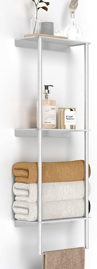 Bethom Towel Racks for Bathroom, 3Tier Towel Storage Rack, Brushed Nickel | Towel Rack for Bathroom with Shelf & Towel Bar, SUS304 Stainless Steel Rustproof, Easy to Install, Keeps Towels Tidy