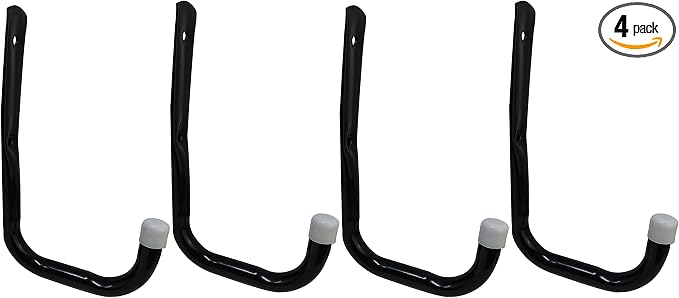 Shepherd Hardware 8089E Heavy Duty Steel 5-Inch Garage Storage Utility Hooks, 4 Pack, Black