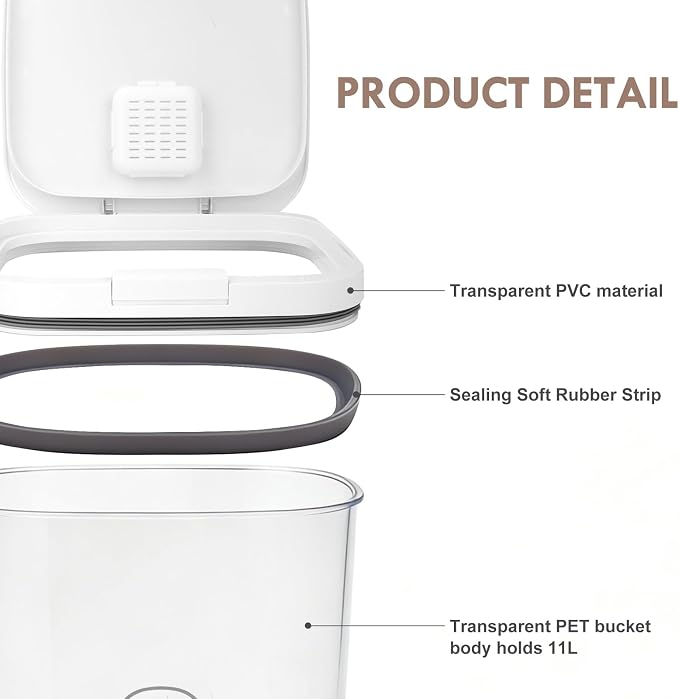 LEAWALK 11 Lbs Airtight Dog Cat Food Storage Container and Dog Treat Containers BPA-Free, PET Clear Stackable Pet Storage Bin, Pop Top, 1-Cup Scoop, for Pet Food/Rice/Flour/Bread/Grains/Spaghetti