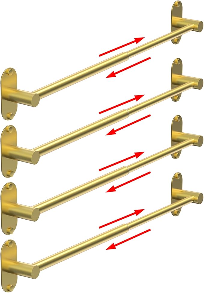 Towel Bar, Adjustable 14.4inch - 25.2inch Towel Rack, Self Adhesive & Wall Mounted for Bathroom Kitchen Hand Towel Holder Cloths Hanger SUS 304 Stainless Steel Single Bar (4, Gold)