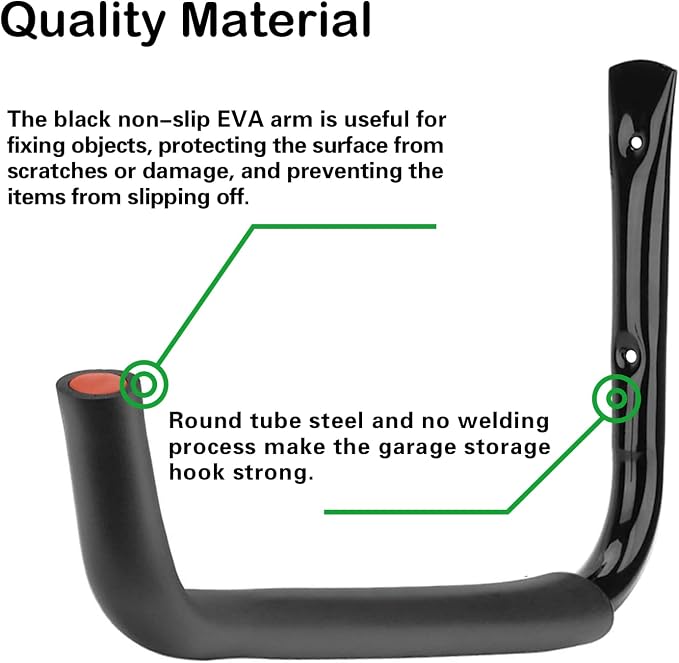 6 Pack 7-Inch Wall Mount Garage Storage Hooks for Ladder & Tools | Wall Mounted, Rust Resistant,Hooks with Installation, J Hooks for Ladder, Bike, Cable Bracket(Max 30 lbs)