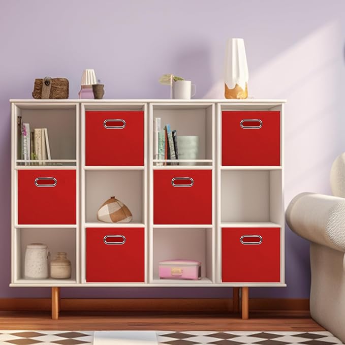 ShellKingdom Storage Bins, Foldable Fabric Storage Cubes with Metal Handle | Cloth Storage Organizer Drawer For Closet And Toys, 11 X 10.5 X 10.5 INCH, 6 Pack (Red)