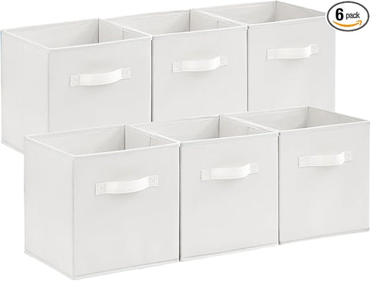 Lifewit Storage Cubes, Foldable Decorative Fabric Storage Baskets for Organizing Home Organizers with Handles for Shelves, Closet, 11 Inch Bins, 18L White, 6 Packs