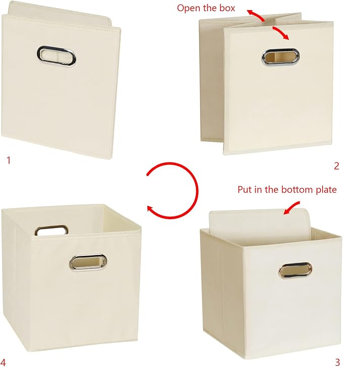 Fabric storage bins Cubes, Fabric Cube Organizer with Handle, Foldable Cube Bins for Cloth or Accessary Storage, 11x11x11, Set of 8, (Creamy White)