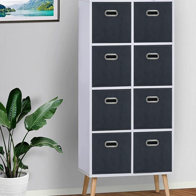Black Fabric Cubby Storage Bins,13x13x13 Inches ,Cube Organizer Bin Foldable Storage Boxes with Dual Handles Fabric Organizer Box and collapsible Storage basket,Set of 6,Grey