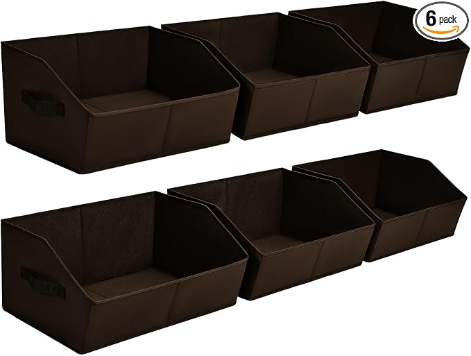 Homsorout Trapezoid Closet Storage Bins - Large Fabric Baskets for Organizing, Storage Baskets for Shelves, Cube Organizer Bins for Home, Closet, Dorm, 6 Pack, Brown