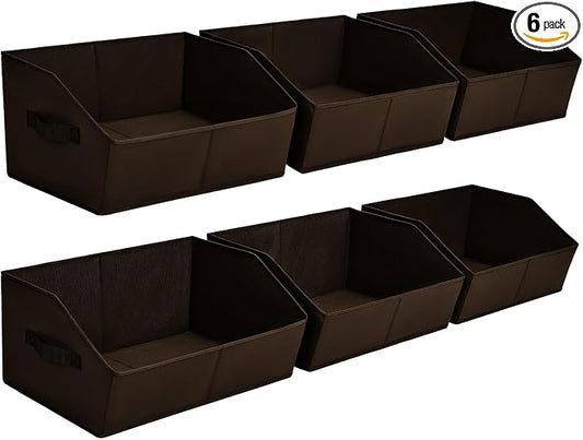 Homsorout Trapezoid Closet Storage Bins - Large Fabric Baskets for Organizing, Storage Baskets for Shelves, Cube Organizer Bins for Home, Closet, Dorm, 6 Pack, Brown