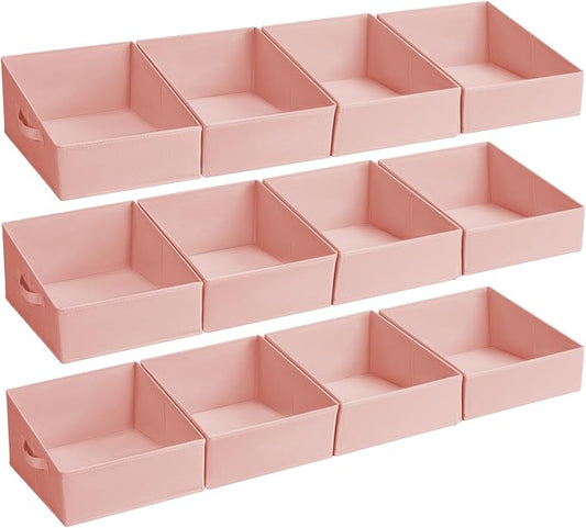 DIMJ Closet Storage Bins 12 Pack - Fabric Storage Baskets for Shelves, Collapsible Clothes Organizer with Handles, Trapezoid Shelf Organization Storage Cubes for Purse, Toys, Books, Towel, Clothes