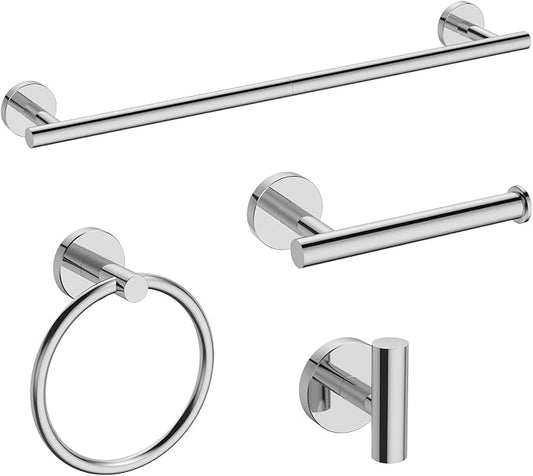 USHOWER 4PCS Polished Chrome Bathroom Accessories Set,24-Inch Towel Bar Set | Durable SUS304 Stainless Steel Bathroom Hardware Set, Towel Racks for Bathroom Wall Mounted, Modern Home Decor