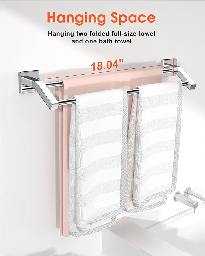Alise Double Towel Bar, 20" Towel Racks for Bathroom Wall Mounted, Chrome | SUS304 Stainless Steel Bathroom Towel Holder, Quick Drying Towel Hanger Towel Rod