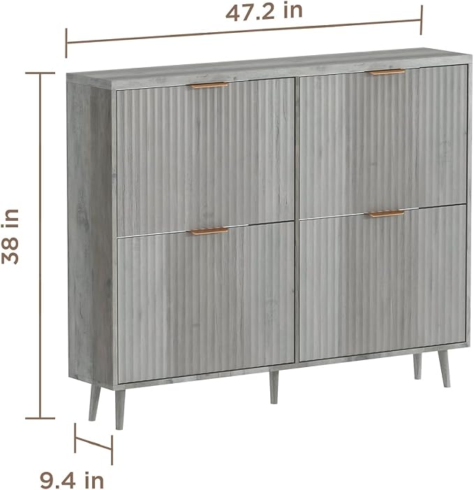 Shoe Cabinet Storage,Modern Freestanding Organizer with 4 Flip Drawers,Narrow Shoe Rack Cabinet for Entryway,Grey