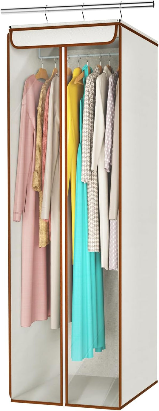 Univivi Garment Bags for Hanging Clothes, Cloth Bag 54 In, 1 PCS, Beige | Large Capacity, Easy Assembly, Clear Window, Dustproof, Durable Zipper, Hanging Garment Storage Bag for Suit, Coat, Dress