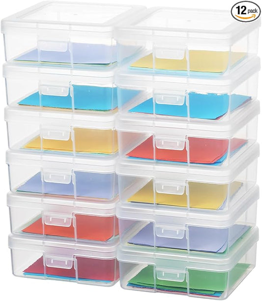 novelinks Plastic Small Storage Containers with Lids for Organizing | 12 Pack, Small Clear, Task Boxes for Special Education, Board Game Storage Containers, Balloon Storage Organizer, Mini Box