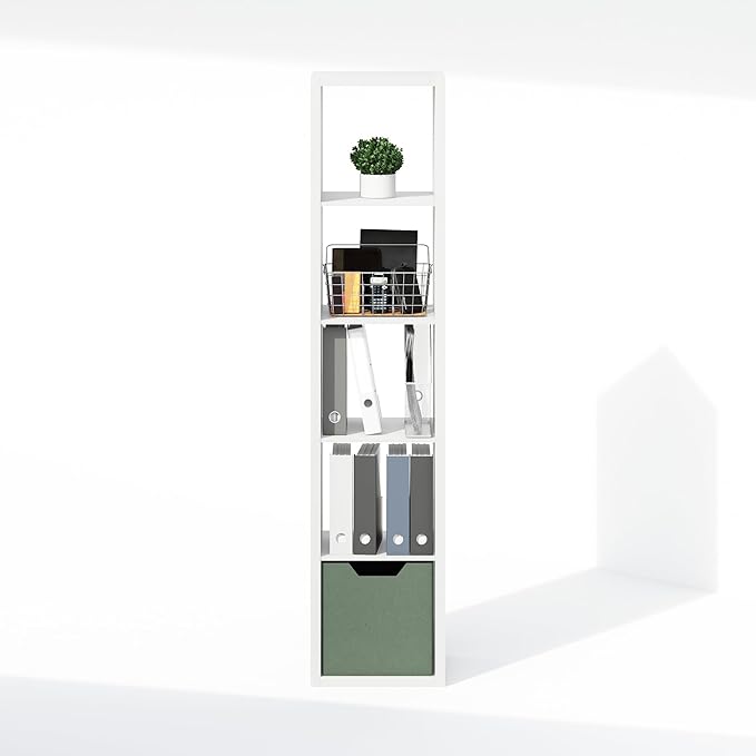 Furinno Cubic Extra Thick 5-Cube Closet Organizers and Storage, White | 14.6 x 16 x 72 in, Open Shelf Closet Storage, Closet Organizer, for Wardrobe, Bedroom, Living Room