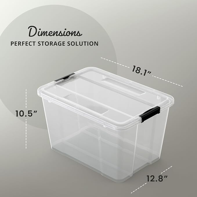 Lifetime Appliance Parts 6 PACK 34 Qt. Plastic Storage Bin Tote Organizing Container with Ultra Durable Lid & Secure Latching Buckles Stackable Extra Strength Clear w/Black Handle