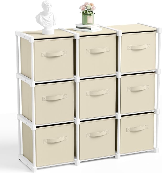 Briwooody 9 Cube Storage Organizer Storage Bins Shelf,Creamy White