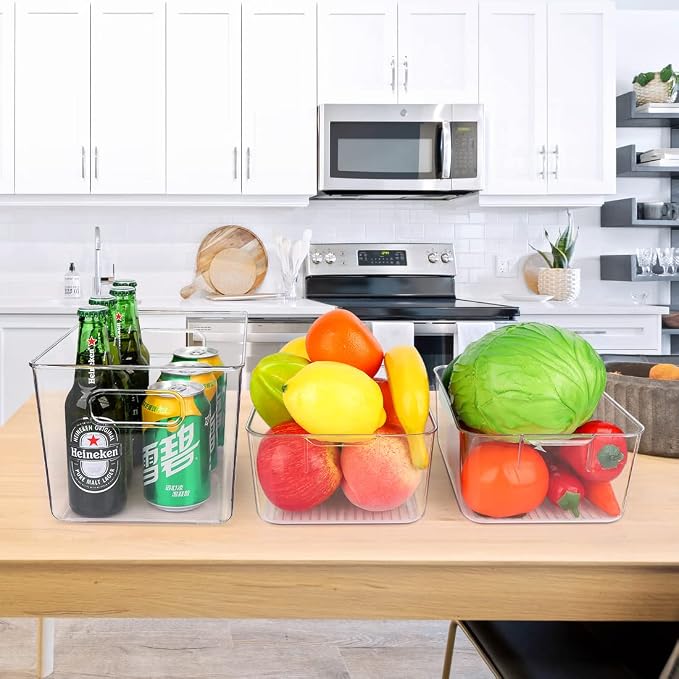 Set Of 10 Refrigerator Pantry Organizer Bins, Clear Plastic Food Storage Bins for Kitchen, Countertops, Cabinets, Fridge, Freezer, Bedrooms, Bathrooms, Fridge Organizer Bins Pantry Storage Containers