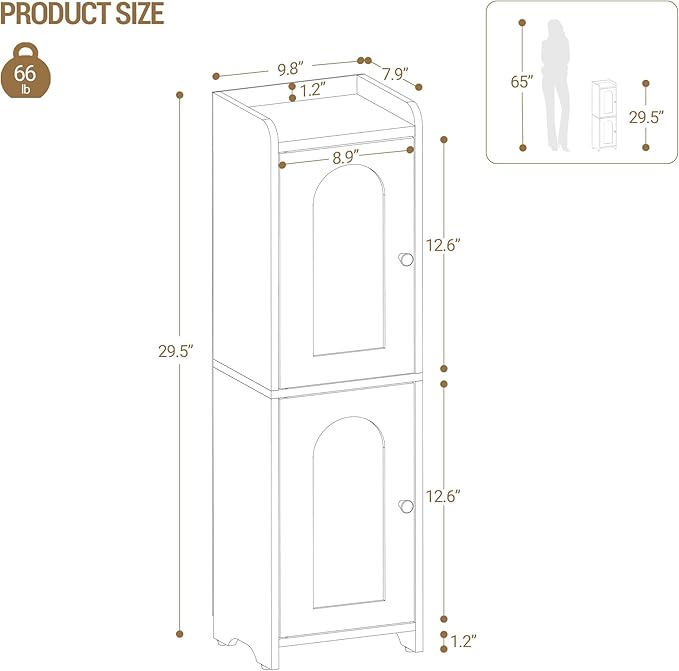 Hzuaneri Bathroom Storage Cabinet, Small Corner Floor Cabinet with 2 Doors | Narrow Toilet Paper Cabinets with Adjustable Shelf, Bathroom Organizer for Small Spaces, 7.9" D x 9.8" W x 29.5" H Yellow