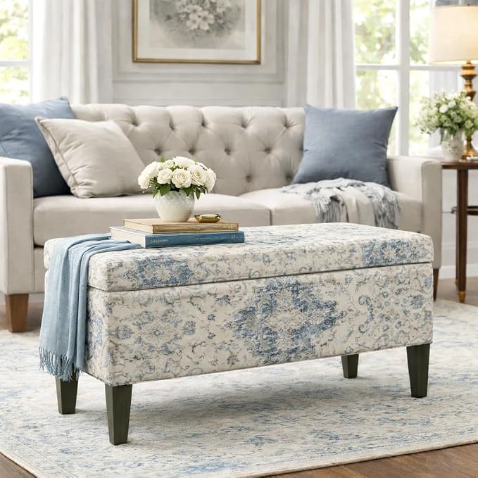 HomePop 36" Decorative Storage Bench - Antiqued Blue