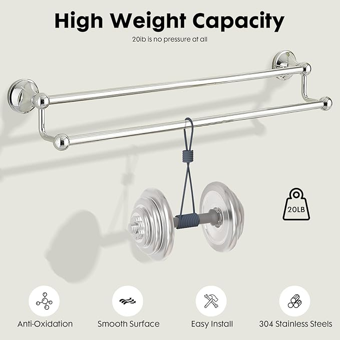 Antique Bathroom Double Towel Bar Chrome, 24 Inch Towel Racks for Bathroom Wall Mounted,Bathroom Towel Holder,Bathroom Two Towel Hanger Rod