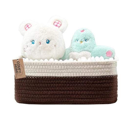 COMFY-HOMI 11.5"x7.5"x4.7" Storage Baskets for Organizing | Cotton Rope Woven Basket | Toy Storage Bin Box | Basket for Shelves, Closet Organizer Bin, Decorative Closet Shelf, 1 Pack
