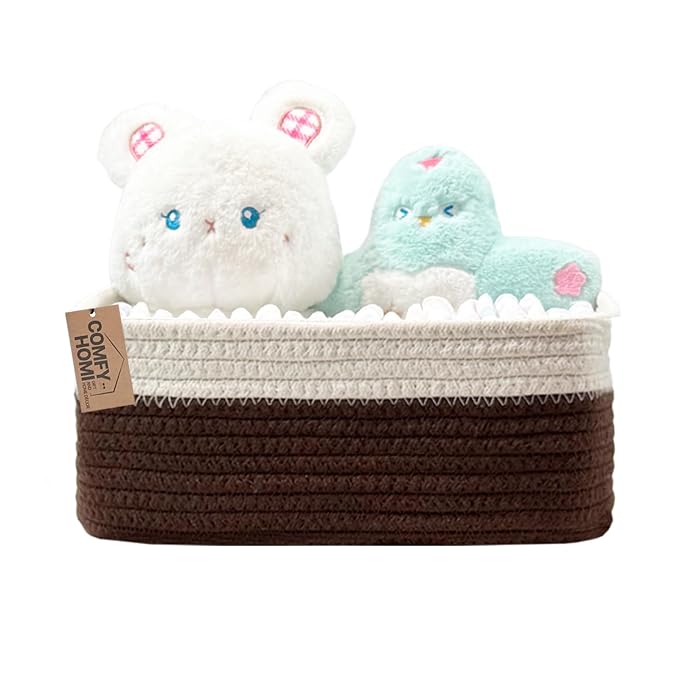 COMFY-HOMI 13" x 8.5" x 5.1" Storage Baskets for Organizing | Cotton Rope Woven Basket | Toy Storage Bin Box | Basket for Shelves, Closet Organizer Bin, Decorative Closet Shelf, 1 Pack