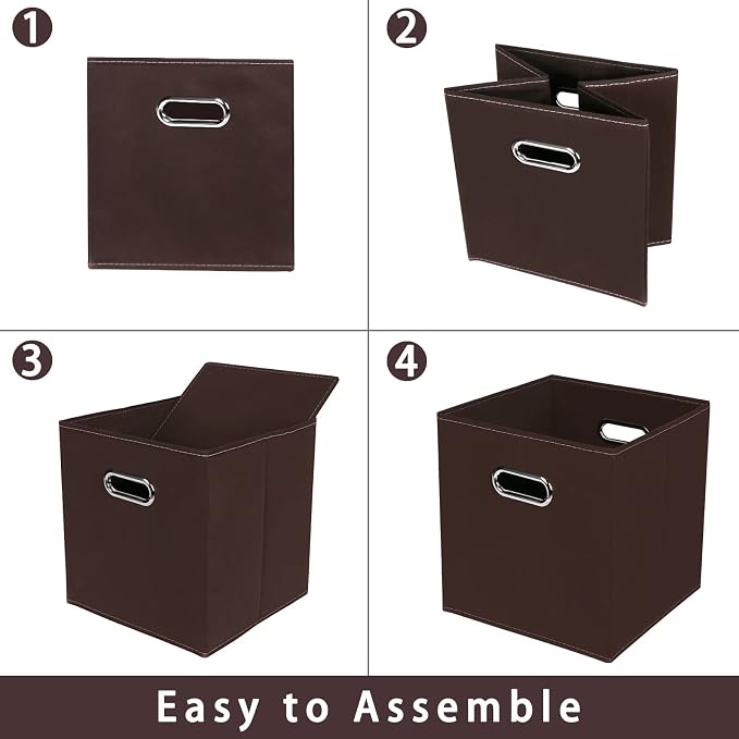 Fabric storage bins Cubes, Fabric Cube Organizer with Handle, Foldable Cube Bins for Cloth or Accessary Storage, 11x11x11, Set of 3, (Coffee)