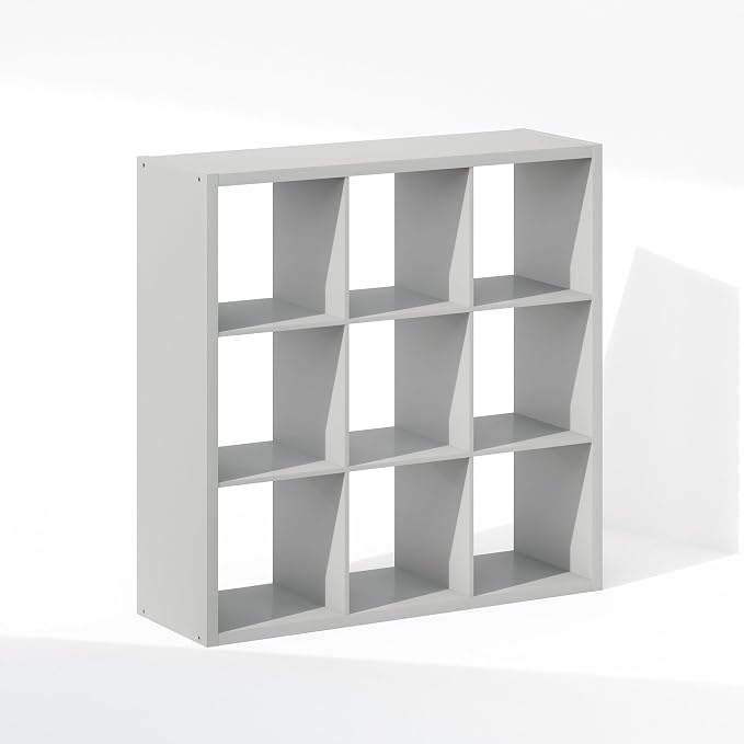 Furinno Cubic Extra Thick 9-Cube Closet Organizers and Storage, Light Grey | 14.6 x 44 x 44 in, Open Shelf Closet Storage, Closet Organizer, for Wardrobe, Bedroom, Living Room