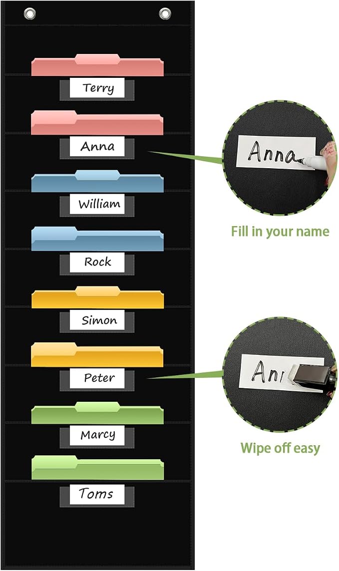 ANCOMEDO 8 Pockets File Storage Pocket Chart with 8 Nametag Pockets,Hanging Wall File Organizer for Classroom and Office Use, Keeps assignments, Files, scrapbooks, and Papers neatly Organized.