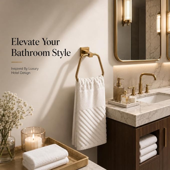 Brushed Light Gold Towel Ring for Bathroom, Kitchen Bath Towel Holder Hangers Wall Mount Heavy Duty Stainless Steel