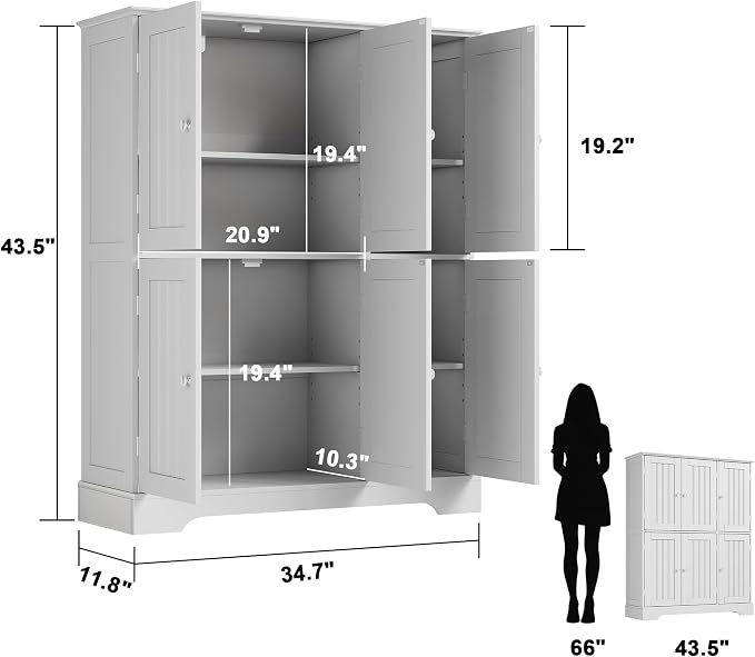 ChooChoo Bathroom Floor Cabinet with 6 Doors and Adjustable Shelves | Modern Bathroom Storage Cabinet, Freestanding Cupboard for Living Room, White