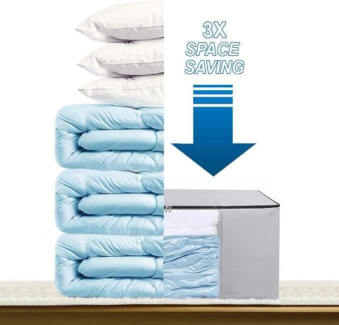 Cube Vacuum Storage Bags, Space Saver Bags, Premium Totes with Cubic Vacuum Compression Seal Bags for Clothing & Bedding. Space Saving Jumbo Organizer for Storing Clothes, Comforters,Blankets,Pillows+
