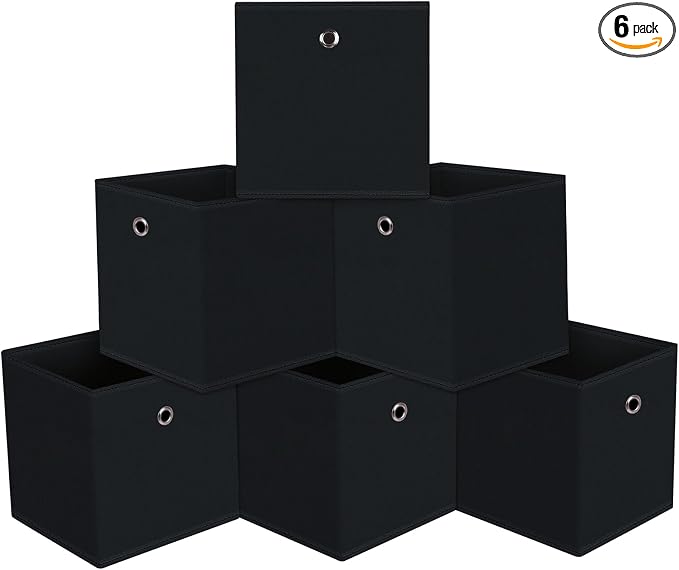13 inch Record cubes storage bins,collapsible fabric storage cubes Decorative storage basket,apply to clothes organizer box,shelves in closet,laundry,daycare centers,offices,6 Pack(Black) ﻿