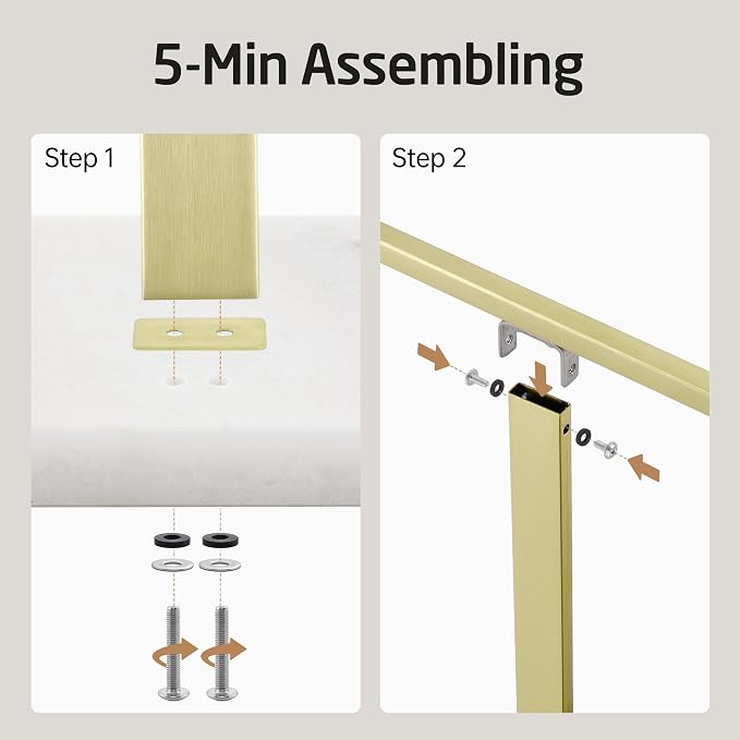 KES Standing Towel Rack with Marble Base, 2-Tier Towel Stand for Bathroom Floor, Upgrade Steady Design, T-Shaped Towel Drying Rack Gold, SUS304 Stainless Steel, Brushed Gold Finish, BTH217-BZ