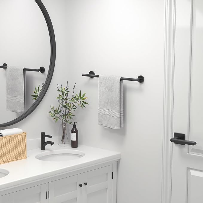 USHOWER Matte Black Towel Bar, 18-Inch Towel Racks for Bathroom | Thicken SUS304 Stainless Steel Towel Rod, Towel Holder Wall-Mounted, Modern Home Decor (Total Length 20-Inch)