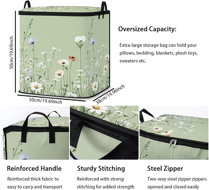 2pcs blanket storage bag for under bed,closet organizers 95L | clothing sweater sheet bedding comforter duvet quilt pillow toy storage bags with lids,dorm room essentials for containers