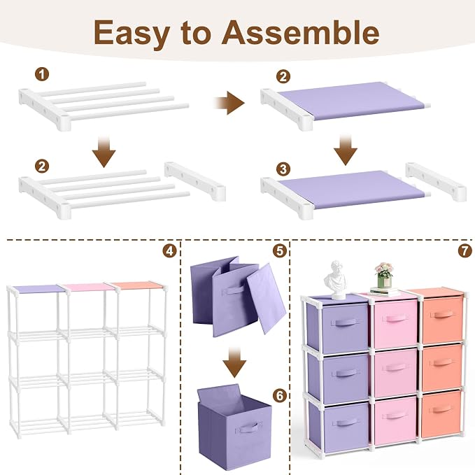Briwooody 9 Cube Storage Organizer Storage Bins Shelf,Pink,Purple,Orange