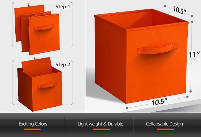 Sorbus Fabric Storage Cubes - 8 Foldable Storage Bins for Organizing Pantry, Cubbies, Toy Box - Clothes Storage & Closet Organizer - 11 Inch Collapsible Cube Baskets for Shelves with Handle