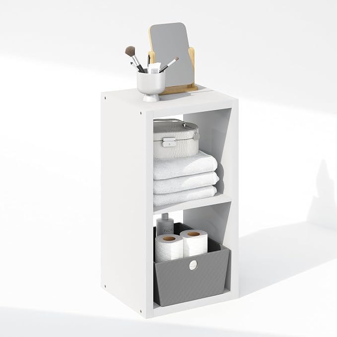 Furinno Cubic Extra Thick 2-Cube Closet Organizers and Storage, White | 14.6 x 16 x 30 in, Open Shelf Closet Storage, Closet Organizer, for Wardrobe, Bedroom, Living Room