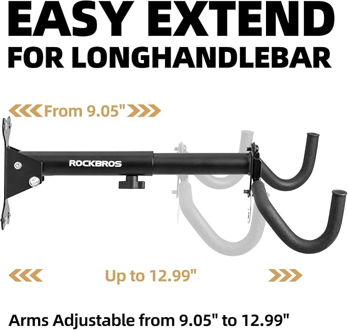 ROCKBROS Horizontal Bike Wall Mount with 55lb Capacity,Adjustable | Heavy-Duty Steel,Universal fit for Most Road,Mountain Bike,Quick Installation